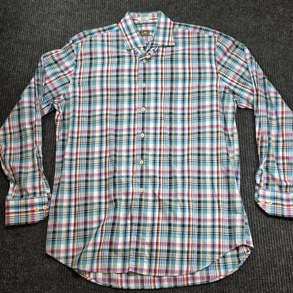 Peter Millar Button Down Shirt Mens Large Multi Color Plaid Excellent Cotton L/S